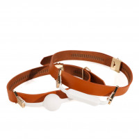 Набір кляпів LOCKINK Ball-Gag &amp; Gag-bite Set, коричневий, шкіряний ремінь, 2 насадки – куля та трензель — Переглянути зображення 7