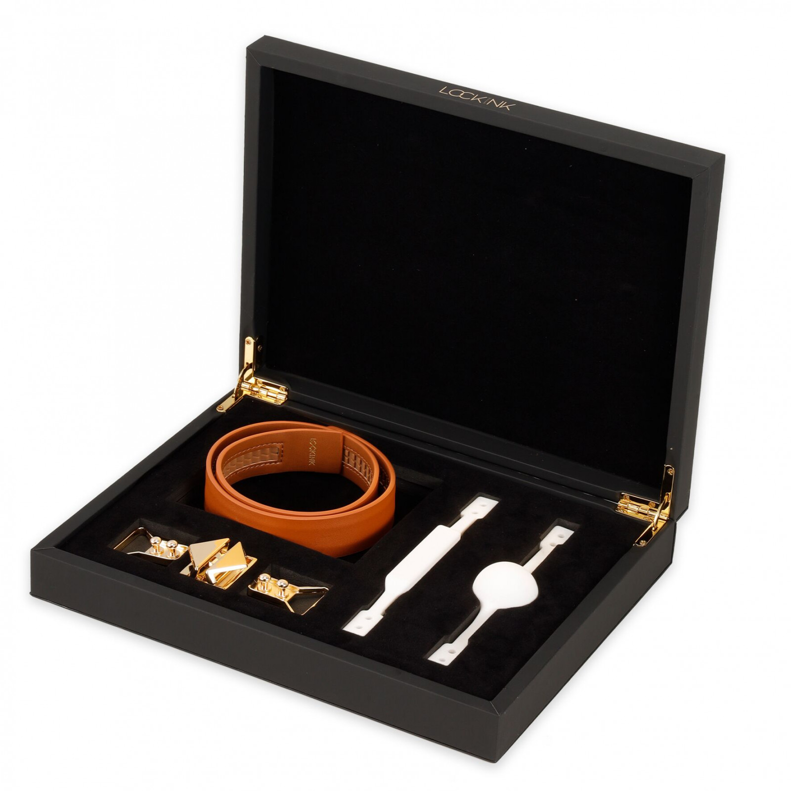 Набір кляпів LOCKINK Ball-Gag & Gag-bite Set, коричневий, шкіряний ремінь, 2 насадки – куля та трензель