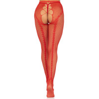 Стрип-колготки Leg Avenue Crotchless Net Tights with Heart Backseam, One Size, красные, с доступом