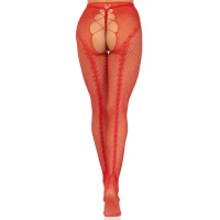 Стрип-колготки Leg Avenue Crotchless Net Tights with Heart Backseam, One Size, червоні, з доступом — Переглянути зображення 3