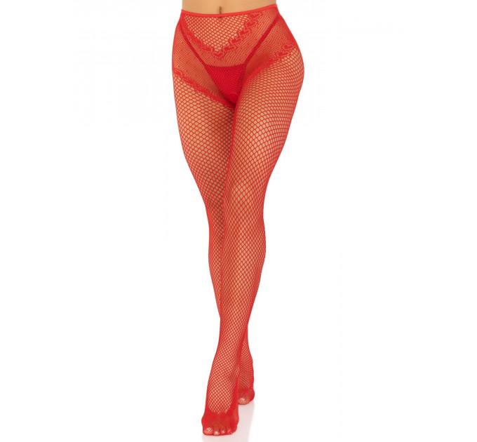 Стрип-колготки Leg Avenue Crotchless Net Tights with Heart Backseam, One Size, червоні, з доступом