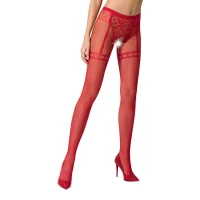 Колготки-бодістокінги Passion S012 One Size, Red, імітація панчіх, пояса та мереживних трусиків — Переглянути зображення 1