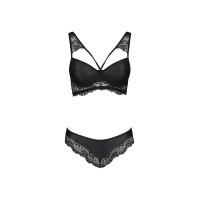 Комплект из эко-кожи с кружевом Passion LOONA SET XXL/XXXL, black, бра и трусики