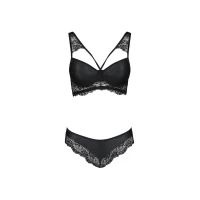 Комплект з еко-шкіри та мережива Passion LOONA SET XXL/XXXL, black, бра і трусики — Переглянути зображення 5