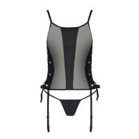 Сетчатый корсет из экокожи Passion MALWIA CORSET 4XL/5XL black, с люверсами и съемными пажами