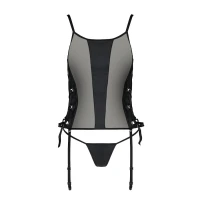 Сітчастий корсет з екошкіри Passion MALWIA CORSET 4XL/5XL black, з люверсами та знімними пажами — Переглянути зображення 3