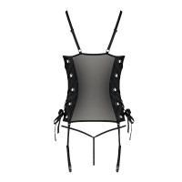 Сетчатый корсет из экокожи Passion MALWIA CORSET 4XL/5XL black, с люверсами и съемными пажами