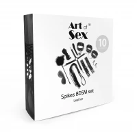 BDSM-набір Art of Sex – Spikes BDSM Set Leather, 10 предметів, чорний, натуральна шкіра — Просмотреть изображение 8