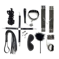 BDSM-набір Art of Sex – Spikes BDSM Set Leather, 10 предметів, чорний, натуральна шкіра — Просмотреть изображение 2