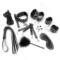 BDSM-набір Art of Sex – Spikes BDSM Set Leather, 10 предметів, чорний, натуральна шкіра — Просмотреть изображение 4