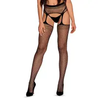 Панчохи-стокінги із сітки різного розміру Obsessive Garter stockingsS815S/M/L, чорні, з доступом — Переглянути зображення 1