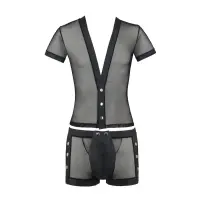 Комплект сітчастої чоловічої білизни Passion 052 SET MICHAEL L/XL black, сорочка, боксери, заклепки — Переглянути зображення 5