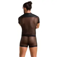 Комплект сітчастої чоловічої білизни Passion 052 SET MICHAEL L/XL black, сорочка, боксери, заклепки — Переглянути зображення 4