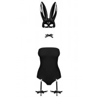 Эротический костюм кролика Obsessive Bunny costume L/XL, black, боди, чокер, гартеры, чулки, маска