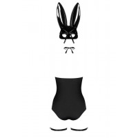 Эротический костюм кролика Obsessive Bunny costume L/XL, black, боди, чокер, гартеры, чулки, маска