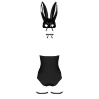 Еротичний костюм кролика Obsessive Bunny costume L/XL, black, боді, чокер, гартери, панчохи, маска — Переглянути зображення 6