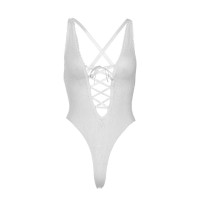 Мереживне боді Leg Avenue Floral lace thong teddy White, шнурівка на грудях, one size — Переглянути зображення 8