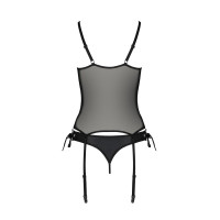 Корсет со шнуровкой Passion NESSY CORSET S/M black, стринги с открытым доступом, пажи для чулок