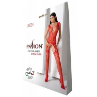 Бодістокінг з плетінням на грудях Passion BS099 One Size, red, відкритий доступ, імітація підв’язок — Переглянути зображення 6
