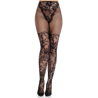 Колготки Leg Avenue Dahlia Lace Tights with Net Thigh Detail One Size