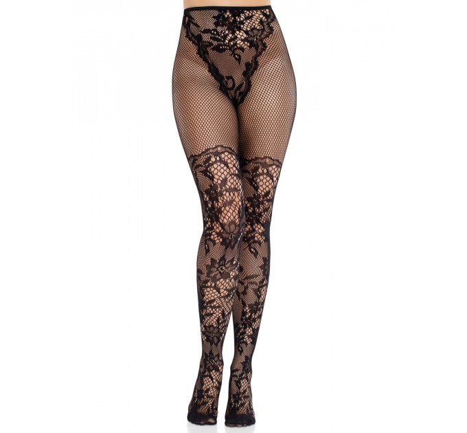 Колготки Leg Avenue Dahlia Lace Tights with Net Thigh Detail One Size