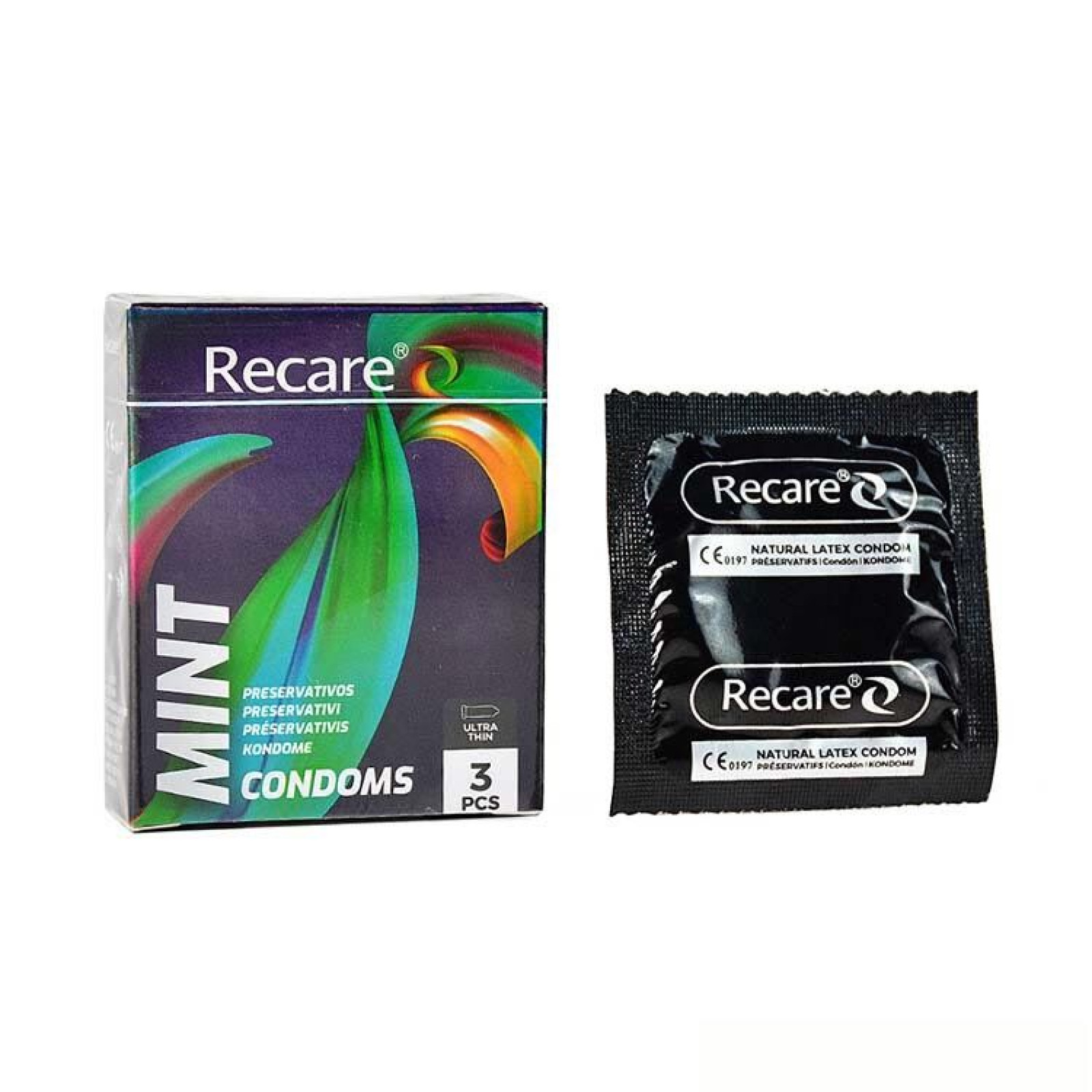 Презервативи Holographic Recare Ultra Thin Mint Condoms 3шт, ультратонкі, аромат: м'ята