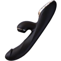 Вакуумний вібратор-кролик з підігрівом KISTOY A-King Pro Black, з LED-екраном — Переглянути зображення 2