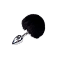 Металева анальна пробка Кролячий хвостик Alive Fluffy Plug S Black, діаметр 2,8 см — Просмотреть изображение 1
