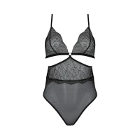 Боді Passion AMBERLY BODY 4XL/5XL black, асиметричний крій, мереживний ліф, золота нитка — Переглянути зображення 4