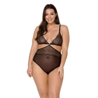 Боді Passion AMBERLY BODY 4XL/5XL black, асиметричний крій, мереживний ліф, золота нитка — Переглянути зображення 1