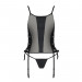 Сітчастий корсет з екошкіри Passion MALWIA CORSET 6XL/7XL black, з люверсами та знімними пажами