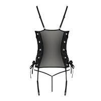 Сітчастий корсет з екошкіри Passion MALWIA CORSET 6XL/7XL black, з люверсами та знімними пажами — Переглянути зображення 4