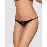 Мереживні танги з двома отворами Obsessive 831-THC-1 crotchless thong S/M, чорні, бантики — Просмотреть изображение 1