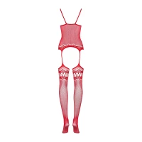 Бодістокінг Obsessive Bodystocking F214 red S/M/L, імітація корсета та панчіх на підв’язках — Переглянути зображення 8