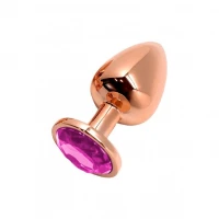 Металева анальна пробка Wooomy Tralalo Rose Gold Metal Plug Magenta M, діаметр 3,4 см, довжина 8 см — Переглянути зображення 1