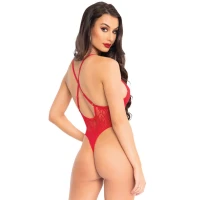 Мереживне боді Leg Avenue Floral lace thong teddy Red, шнурівка на грудях, one size — Переглянути зображення 2