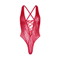 Кружевное боди Leg Avenue Floral lace thong teddy Red, шнуровка на груди, one size Кружевное боди Leg Avenue Floral lace thong teddy Red, шнуровка на груди, one size