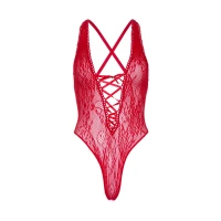 Мереживне боді Leg Avenue Floral lace thong teddy Red, шнурівка на грудях, one size — Переглянути зображення 4