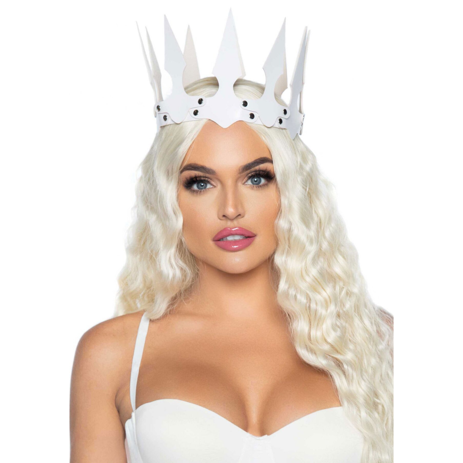 Корона злой королевы Leg Avenue Faux leather spiked crown White, искусственная кожа, заклепки