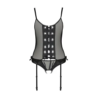 Корсет зі шнурівкою Passion NESSY CORSET XXL/XXXL black, стрінги з відкритим доступом, пажі для панч — Переглянути зображення 3