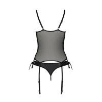 Корсет зі шнурівкою Passion NESSY CORSET XXL/XXXL black, стрінги з відкритим доступом, пажі для панч — Переглянути зображення 4