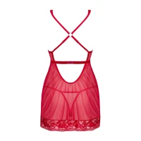 Прозора сорочка бебі-дол Obsessive Lacelove babydoll &amp; thong M/L Red, мереживо, стрінги — Переглянути зображення 4