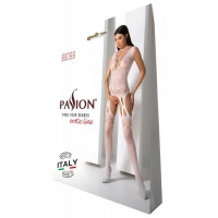 Бодістокінг з плетінням на грудях Passion BS099 One Size, white, відкритий доступ, імітація підв’язо — Переглянути зображення 6