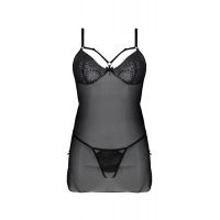 Пеньюар Passion DROSERA CHEMISE black, XXL/XXXL, мереживний ліф зі стрепами, трусики в комплекті — Переглянути зображення 4