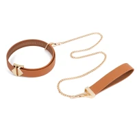 Нашийник з повідцем LOCKINK Tied Collar with Leash Set, коричневий, ланцюг зі шкіряною петлею та карабіном — Просмотреть изображение 1