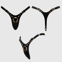 Трусики для страпона Strap-On-Me Leatherette Harness Fabulous - One Size - Black Glossy — Переглянути зображення 6