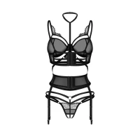 Комплект Obsessive Premisis Black 3-pcs crotchless set S/M — Просмотреть изображение 3
