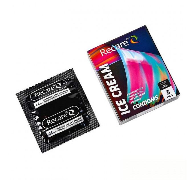 Презервативи Holographic Recare Ice Cream Big Dotted Condoms 3 шт, з пухирцями, аромат: морозиво