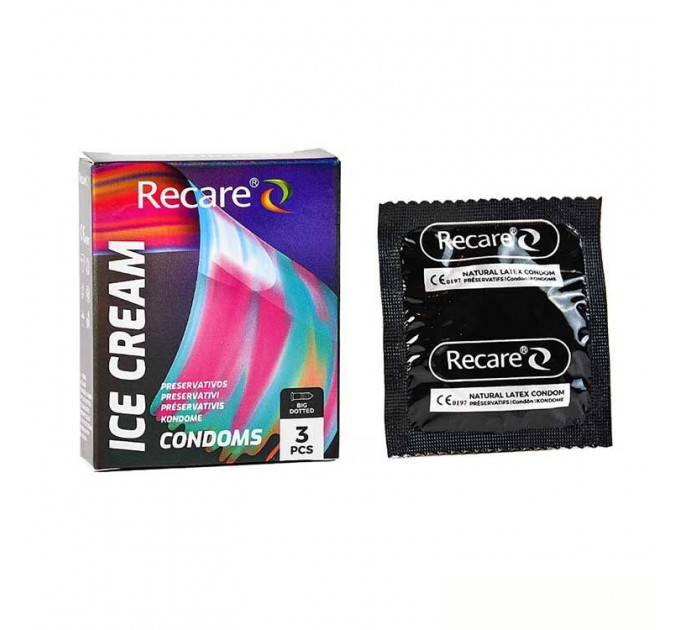 Презервативи Holographic Recare Ice Cream Big Dotted Condoms 3 шт, з пухирцями, аромат: морозиво