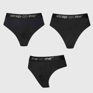 Трусики-бразиліана з фіксацією дилдо Strap-On-Me Harness Lingerie Idole – S – Black, високі